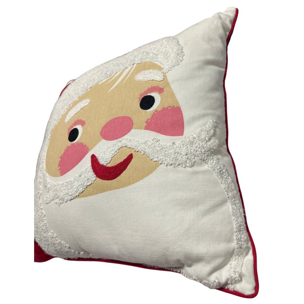 Santa Claus Decorative Throw Pillow With Textured White Beard & Red Plaid Back - Picture 4 of 5